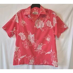 Vintage Hilo Hatties Men's Coral Pink Floral Button Down Shirt Large